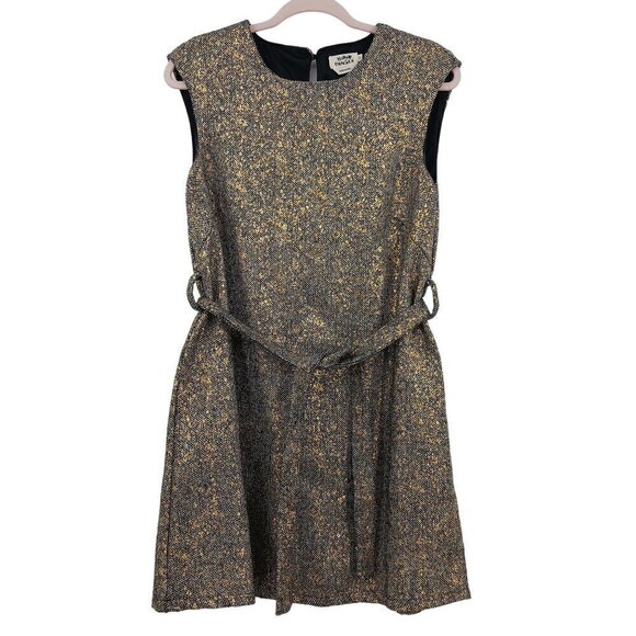 Molly Bracken Black Gold Metallic Sleeveless Mini Dress Belted  Party Event - Picture 1 of 7